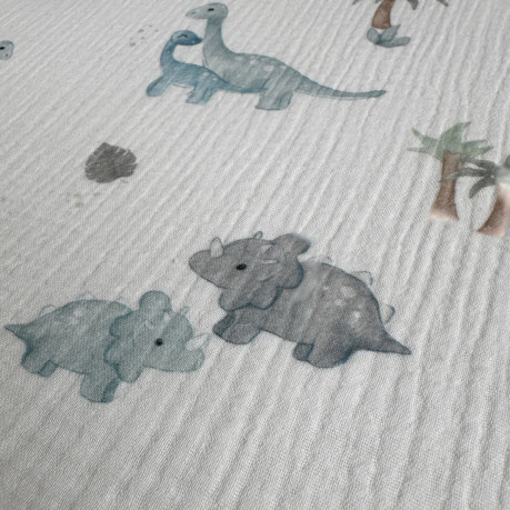 Bedding Muslin "L" - Khaki / Dinosaurs