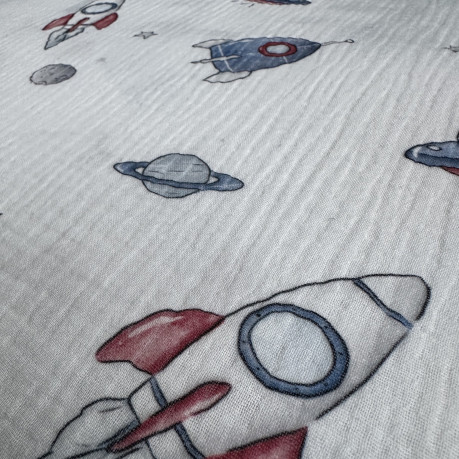 Bedding Muslin "L" - Royal Blue / Spaceships