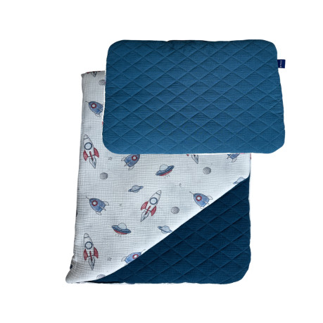 Bedding Muslin "L" - Royal Blue / Spaceships