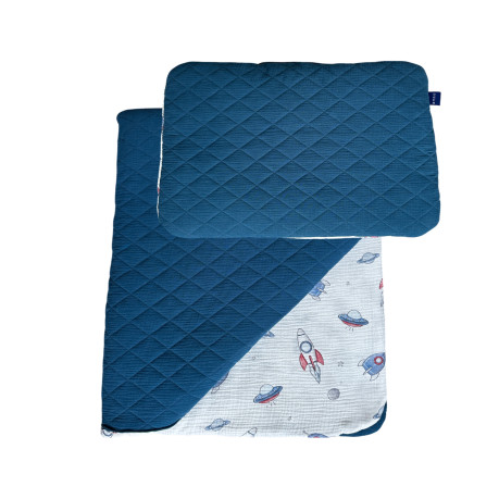 Bedding Muslin "L" - Royal Blue / Spaceships