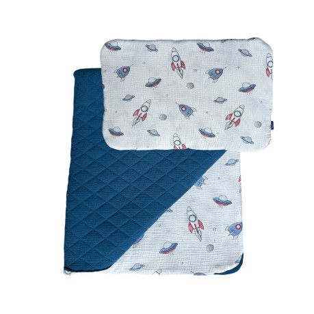 Bedding Muslin "L" - Royal Blue / Spaceships