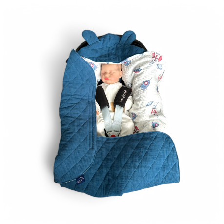 Car Seat Blanket Muslin - Royal Blue / Spaceships