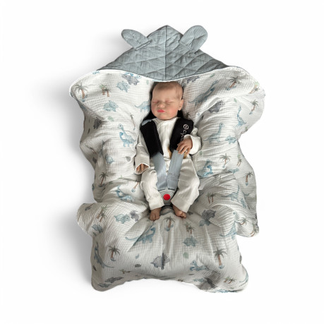 Car Seat Blanket Muslin - Khaki / Dinos