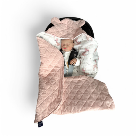 Car Seat Blanket Muslin - Powder Pink / Oh Deer