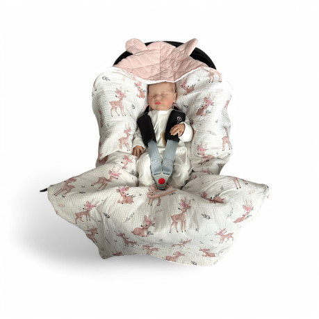 Car Seat Blanket Muslin - Powder Pink / Oh Deer