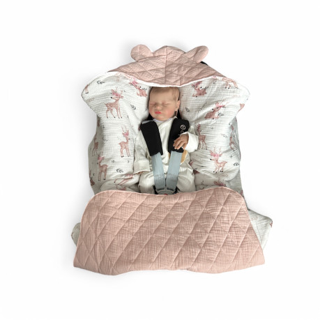 Car Seat Blanket Muslin - Powder Pink / Oh Deer