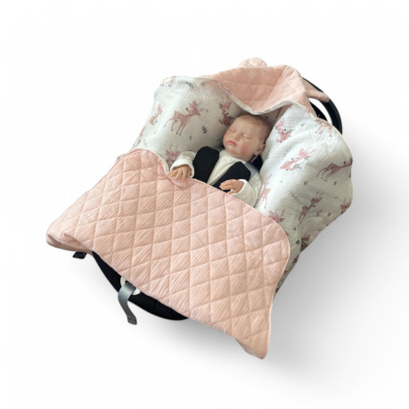 Car Seat Blanket Muslin - Powder Pink / Oh Deer