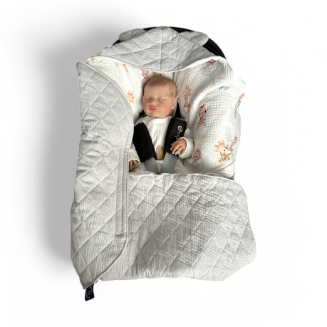 Car Seat Blanket Muslin - Grey / Baby Safari