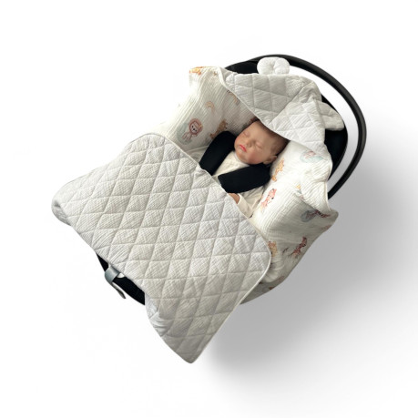 Car Seat Blanket Muslin - Grey / Baby Safari