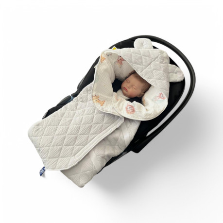 Car Seat Blanket Muslin - Grey / Baby Safari