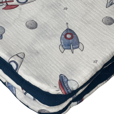 Blanket "M" Muslin - Navy / Spaceships